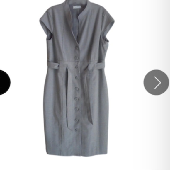 Grey Button Front Belted Dress Calvin Klein - Picture 4 of 4